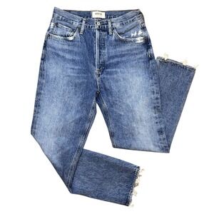 AGOLDE Riley Crop Straight Leg Jeans Women 26 Distressed Raw Hem 100% Cotton